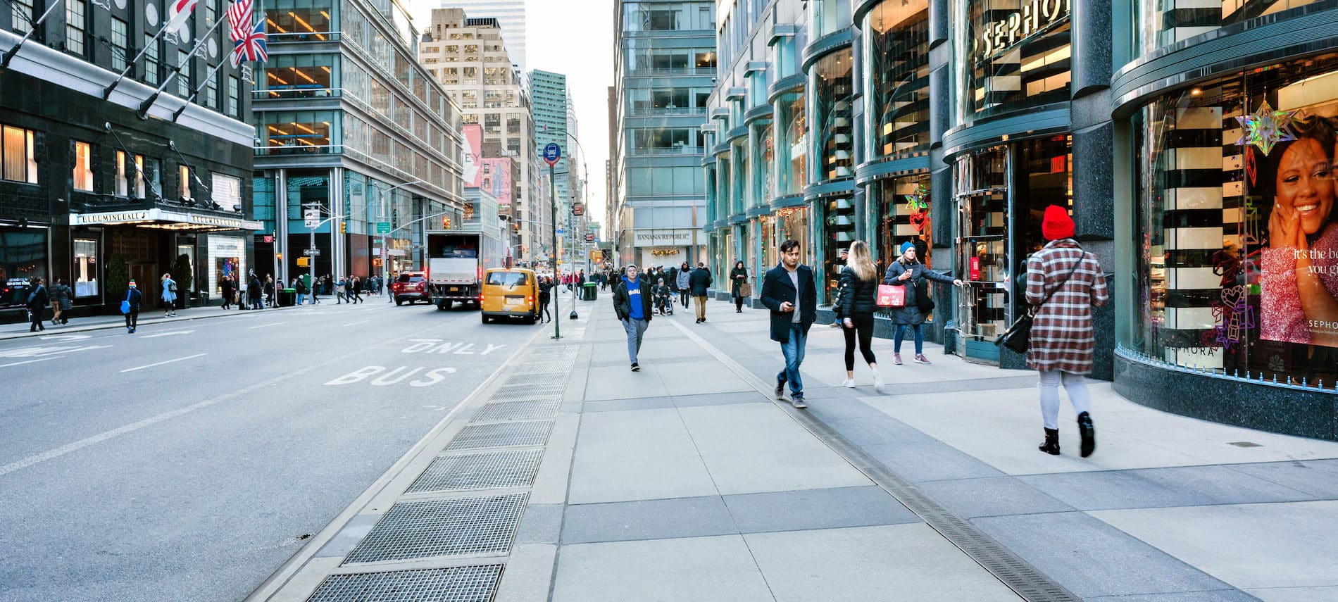 Lexington avenue showing tall buildings and pedestrians.